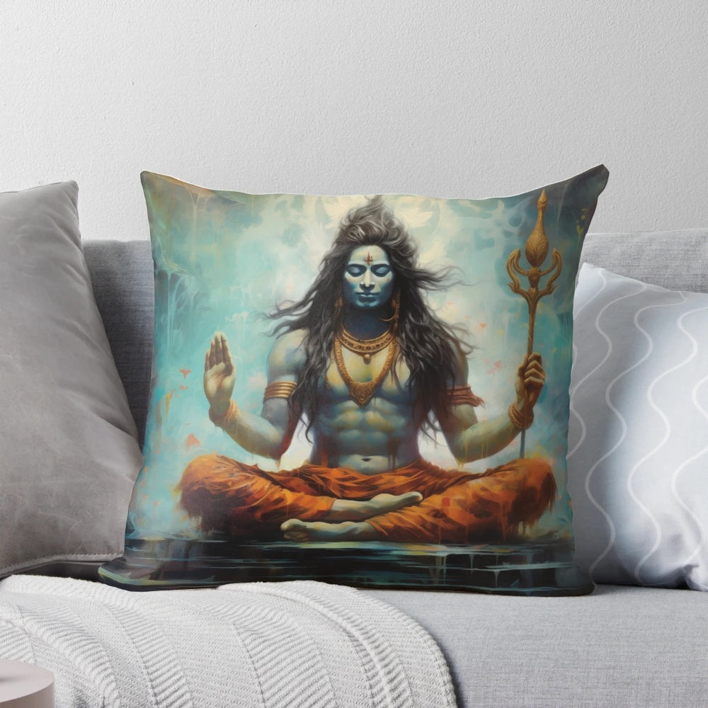 Shiva, the First Yogi, depicted on a high-quality pillow for meditation and spiritual practice.