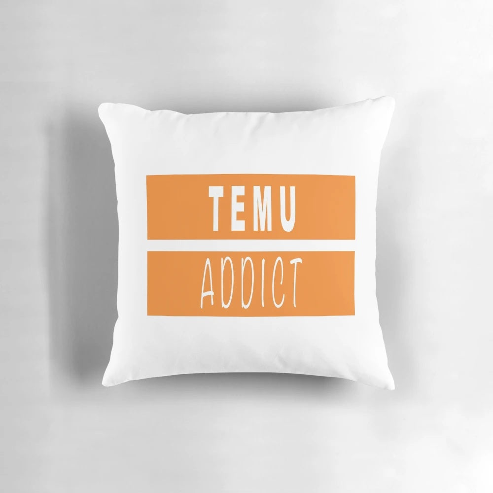 TEMU Addict Pillow, featuring vibrant orange and black colors, perfect for 90s activist adventures