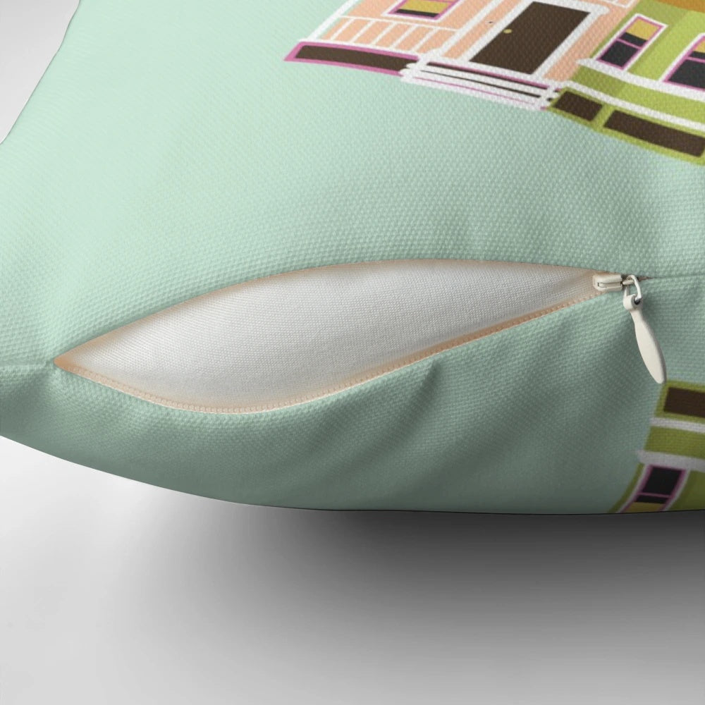 Whimsical "Up" inspired pillow featuring colorful balloons, perfect for wanderlust and Pixar fans
