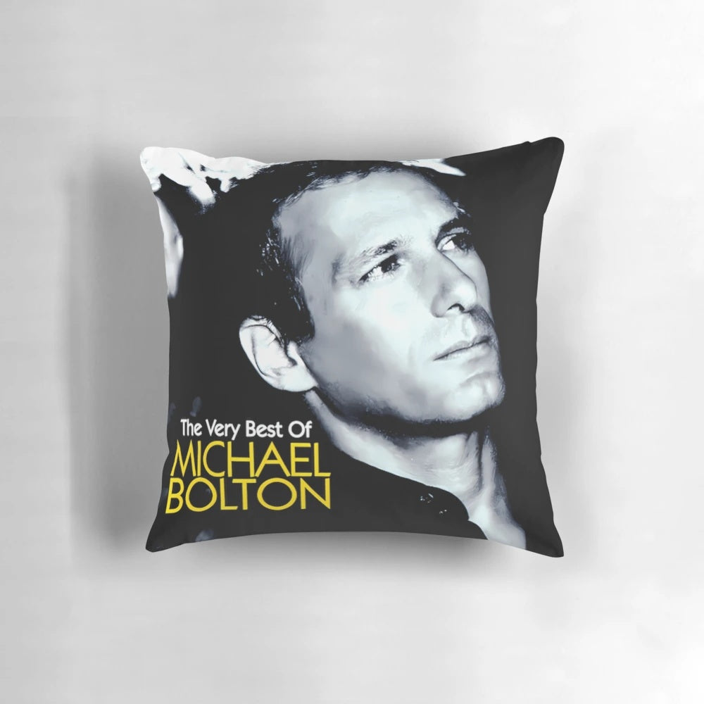 Plush pillow featuring the iconic image of Michael Bolton, the renowned pop and soft rock singer-songwriter.