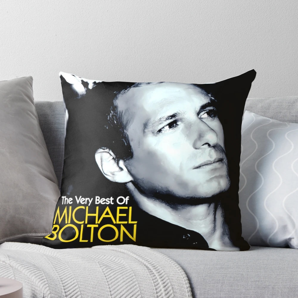Plush pillow featuring the iconic image of Michael Bolton, the renowned pop and soft rock singer-songwriter.