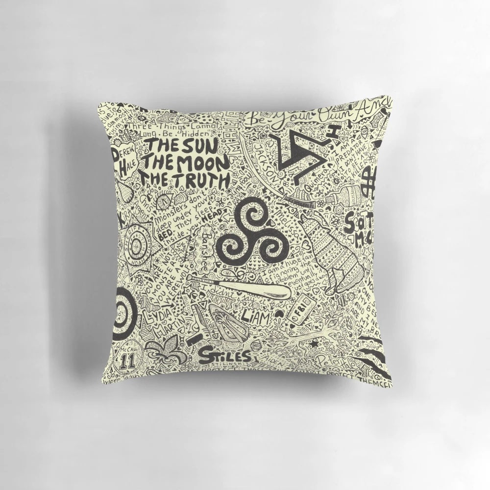 Soft, cozy Teen Wolf-themed pillow featuring pack symbols and characters