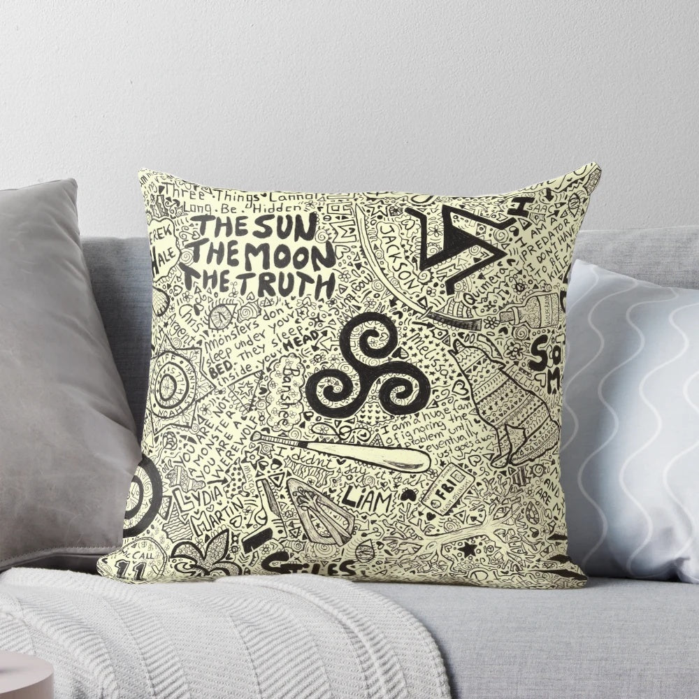 Soft, cozy Teen Wolf-themed pillow featuring pack symbols and characters
