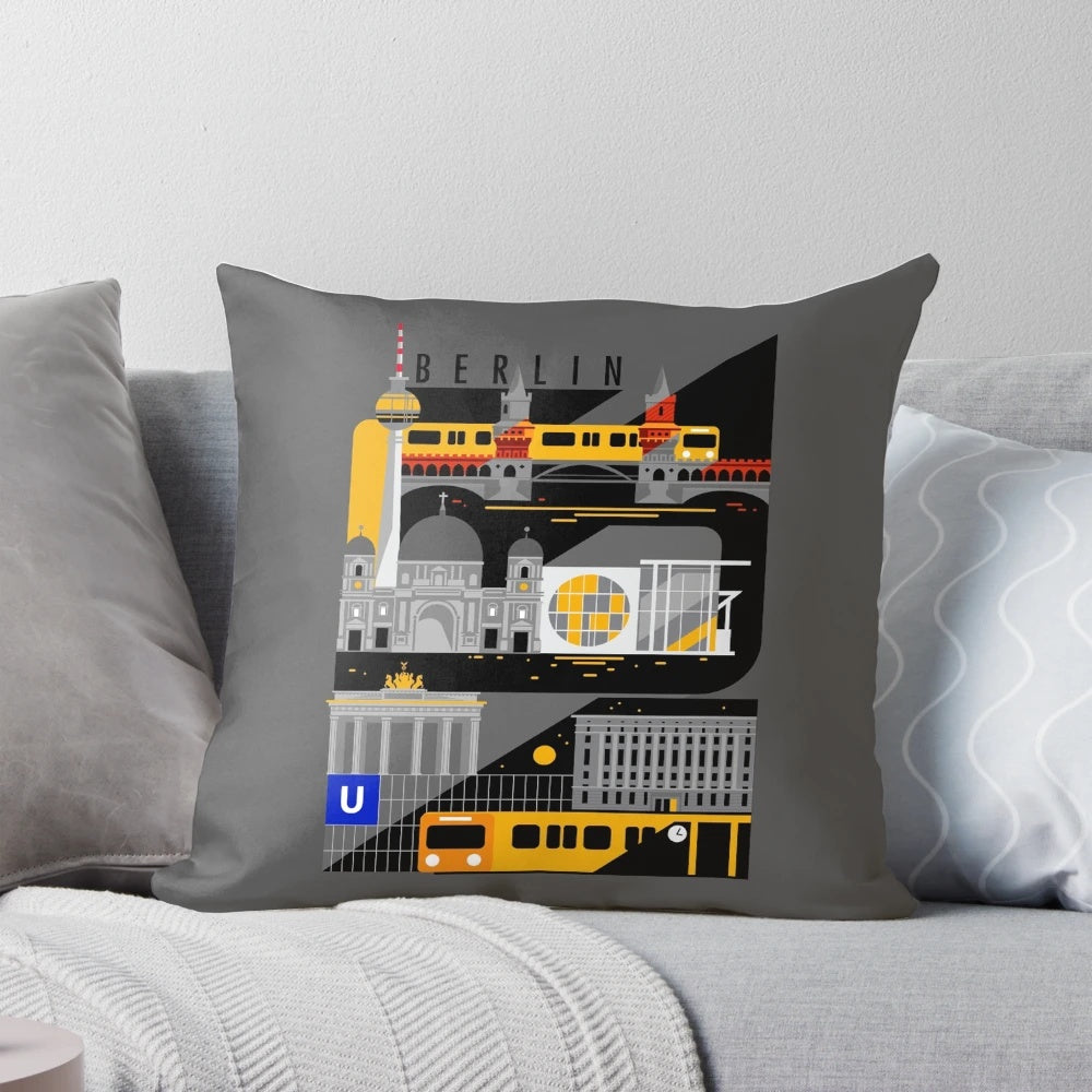 Berlin Pillow at Night featuring the Spree River, Oberbaum Bridge, and Berlin Cathedral