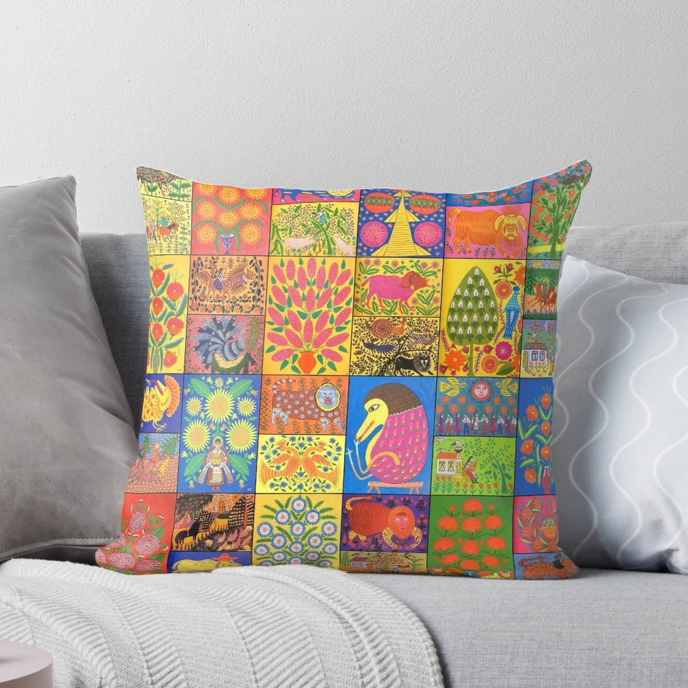 Maria Pryimachenko Pillow - Vibrant Ukrainian Folk Art Design