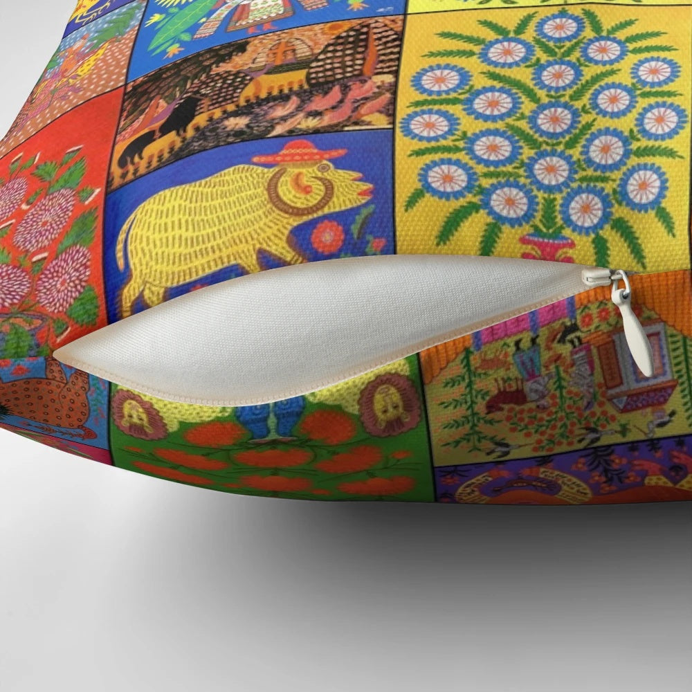 Maria Pryimachenko Pillow - Vibrant Ukrainian Folk Art Design
