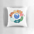 Soft, plush pillow featuring illustrated cell organelles in a friendship circle design