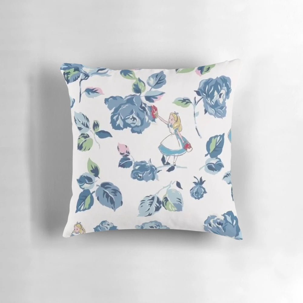 Disney Alice in Wonderland inspired blue and floral decorative pillow