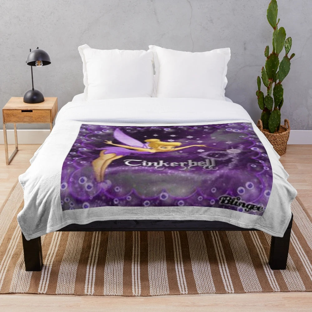 Tinkerbell inspired plush blanket with Disney fairy design