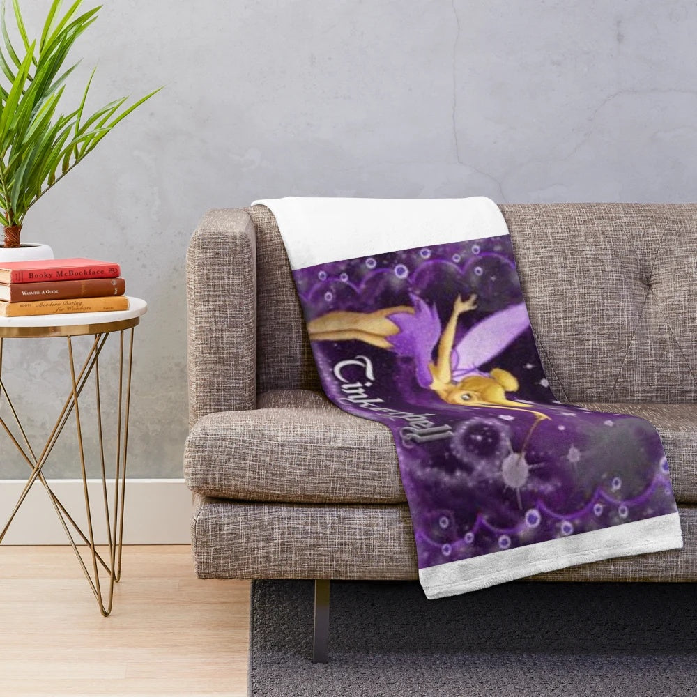 Tinkerbell inspired plush blanket with Disney fairy design