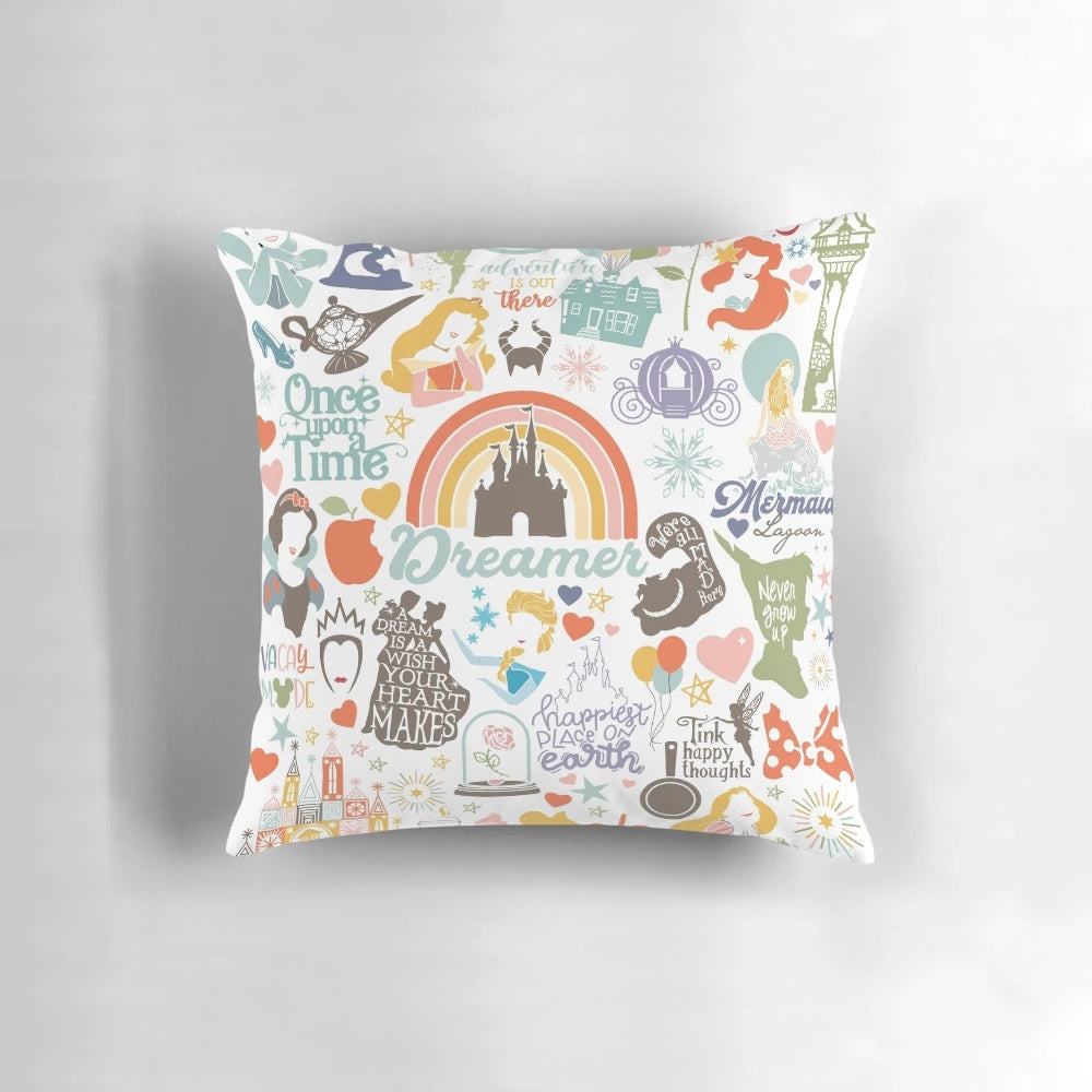 Disney-inspired vacation graphic tee pillow with nostalgic theme for family travel