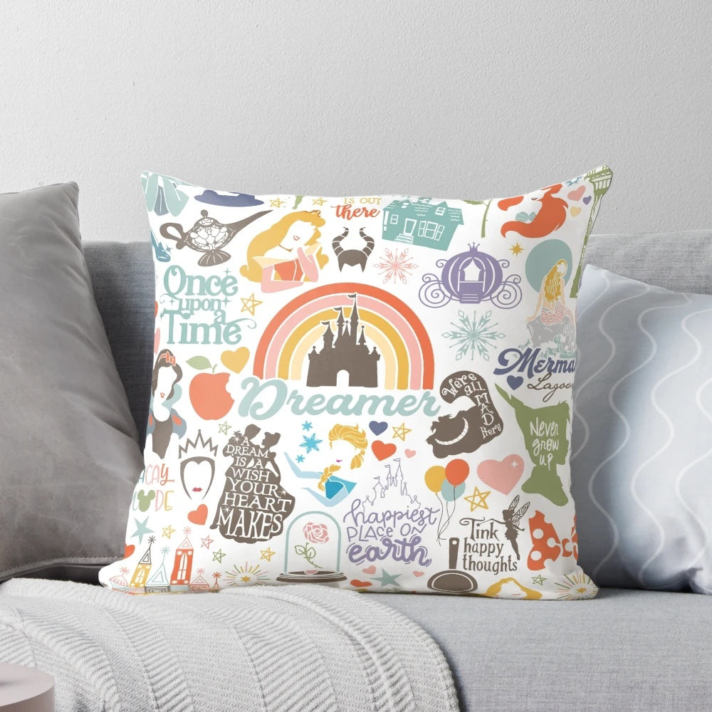 Disney-inspired vacation graphic tee pillow with nostalgic theme for family travel