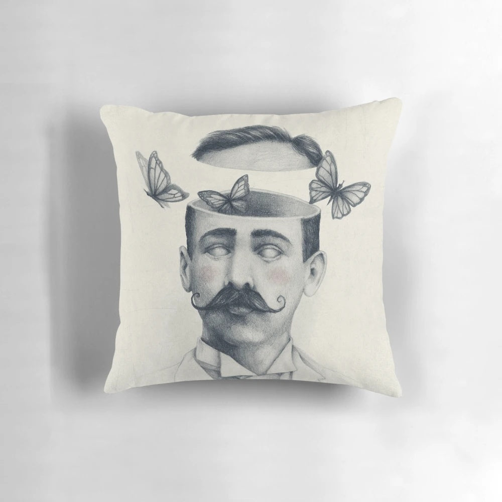 Vintage-inspired disorientation pillow with abstract, trippy butterfly design for a surreal, mind-bending experience.