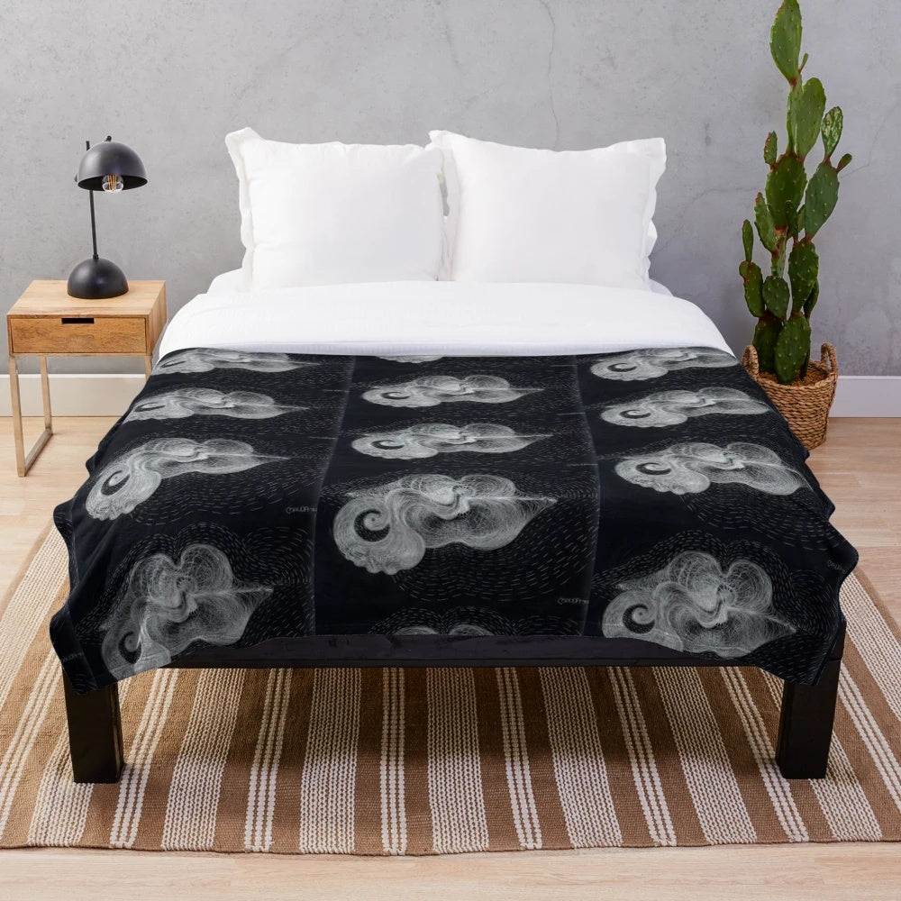 Plush blanket with abstract black and white digital art design