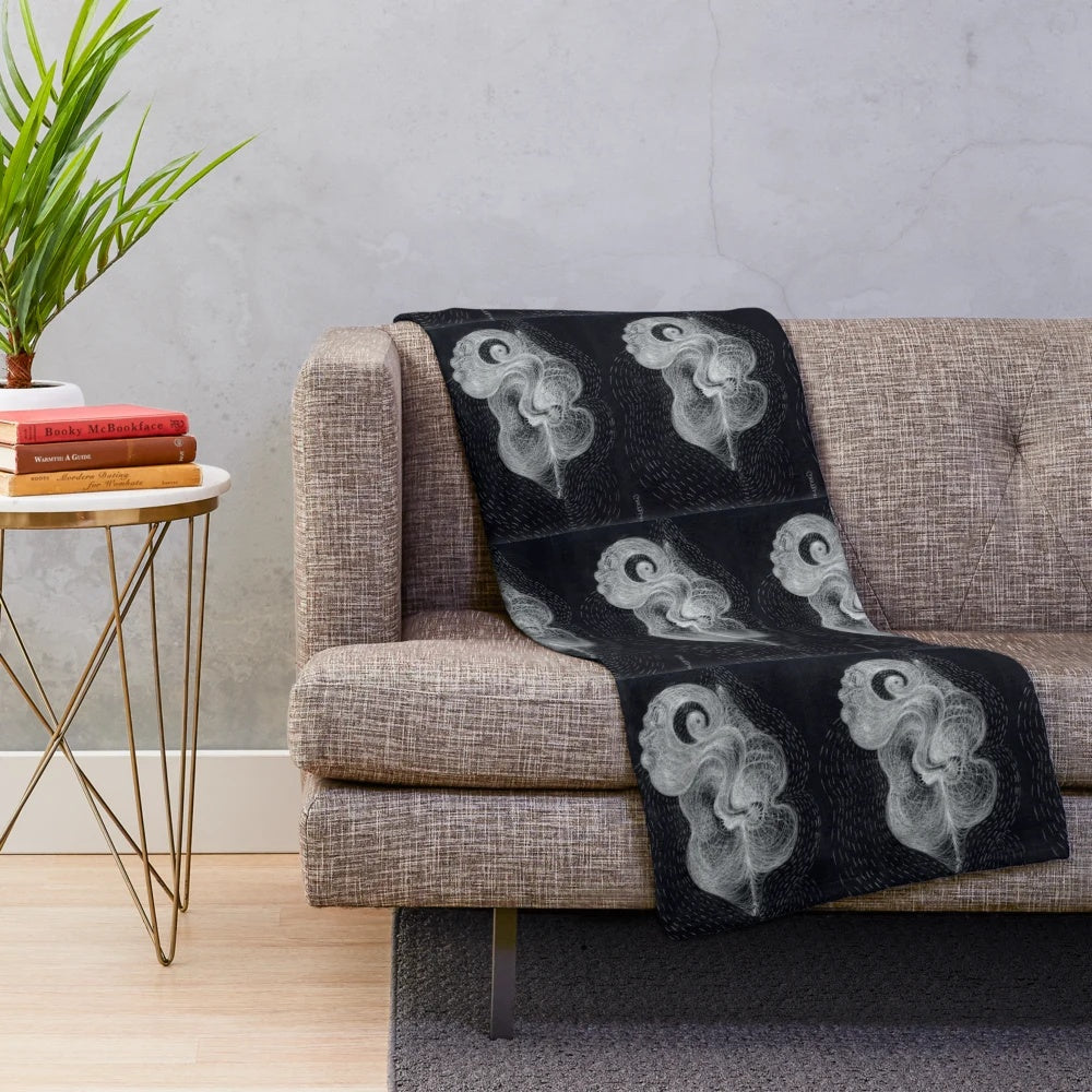 Plush blanket with abstract black and white digital art design
