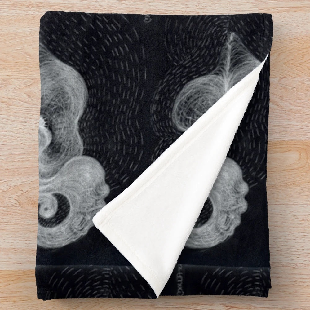 Plush blanket with abstract black and white digital art design