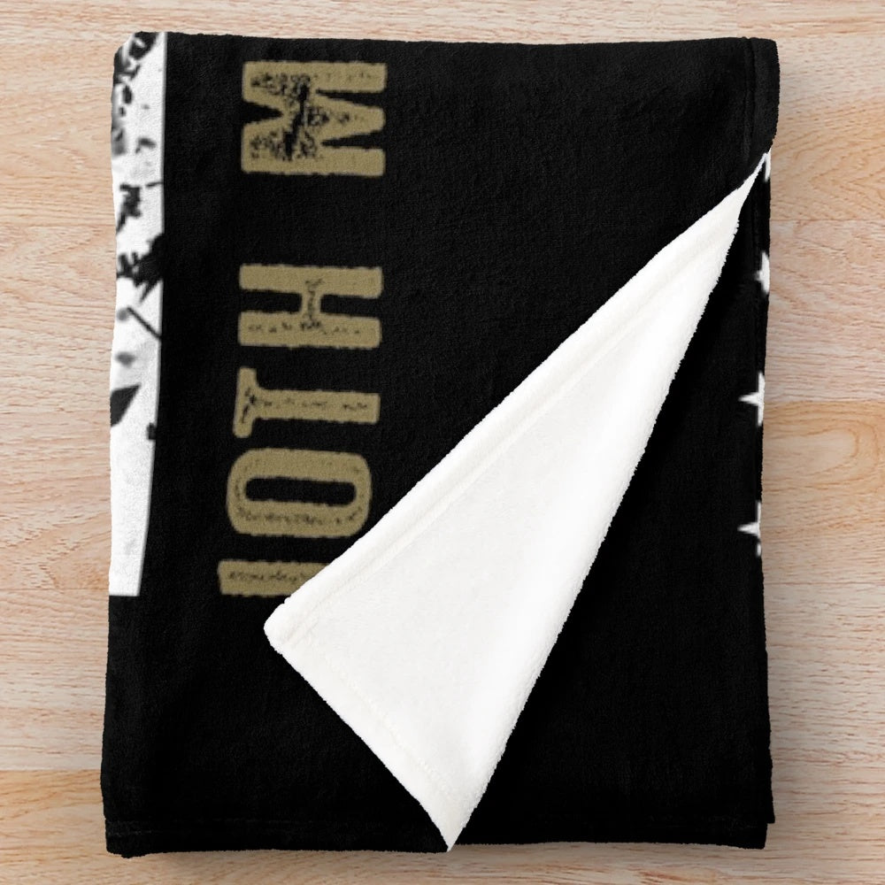 Distressed 10th Mountain Division Plush Blanket with Vintage American Flag Design