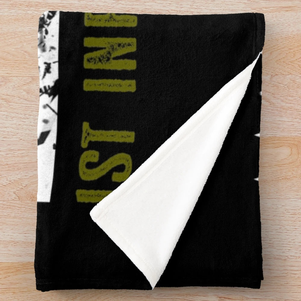 Distressed 1st Infantry Division plush blanket with American flag design