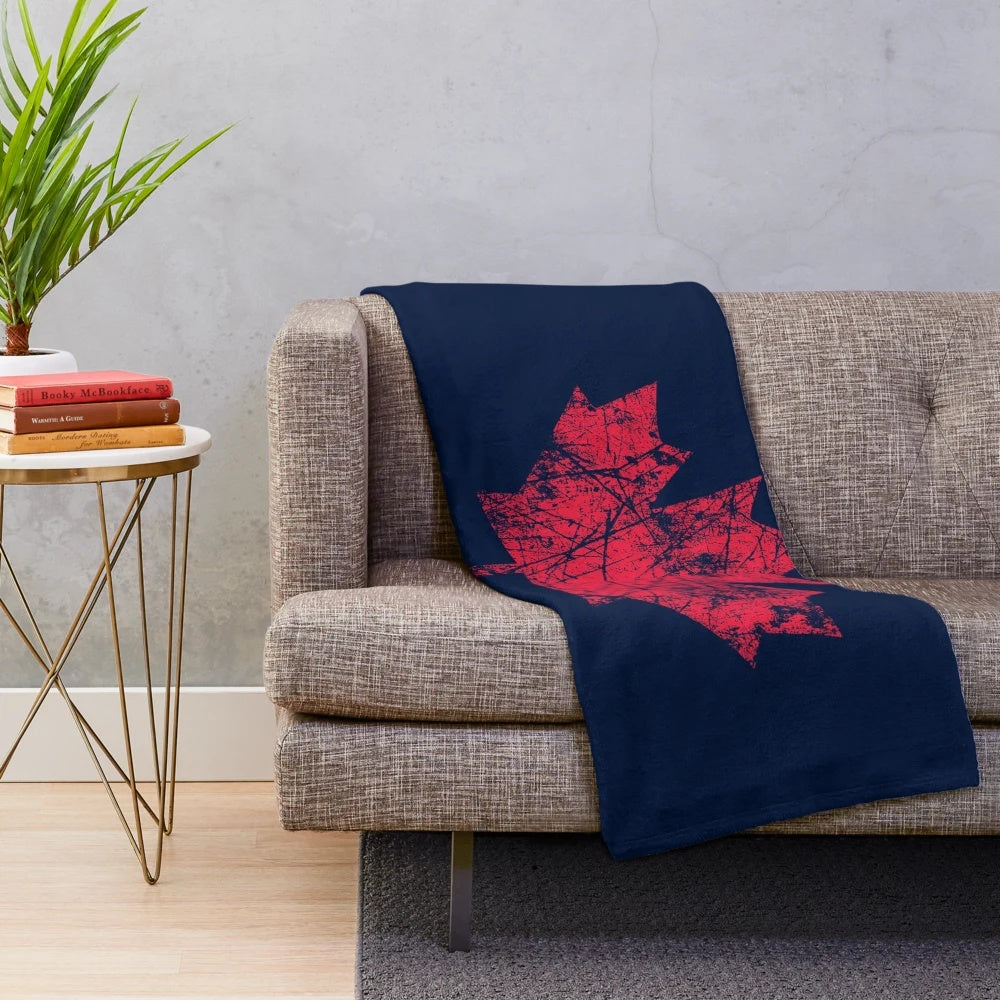 Distressed Canadian maple leaf plush blanket for home decor