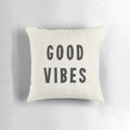 Distressed ink printed black and white throw pillow with grunge, vintage typography design
