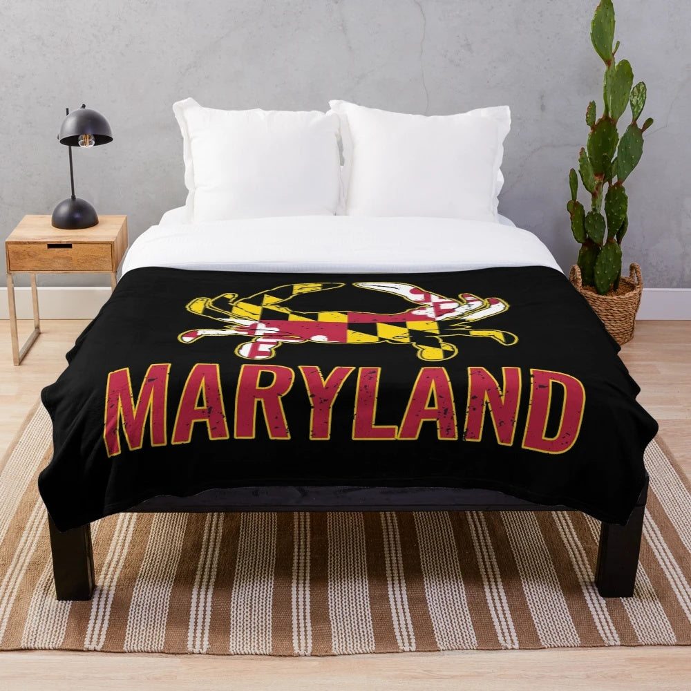 Distressed Maryland flag and state crab design plush blanket