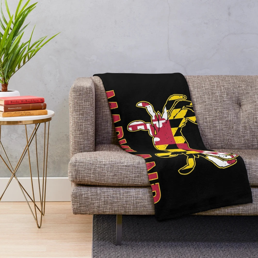 Distressed Maryland flag and state crab design plush blanket