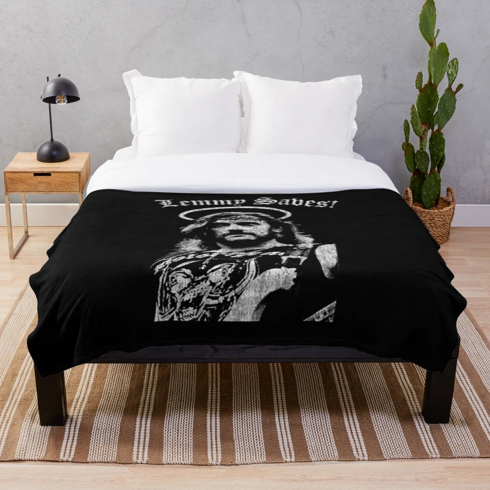 Distressed plush blanket featuring Lemmy Kilmister's iconic image