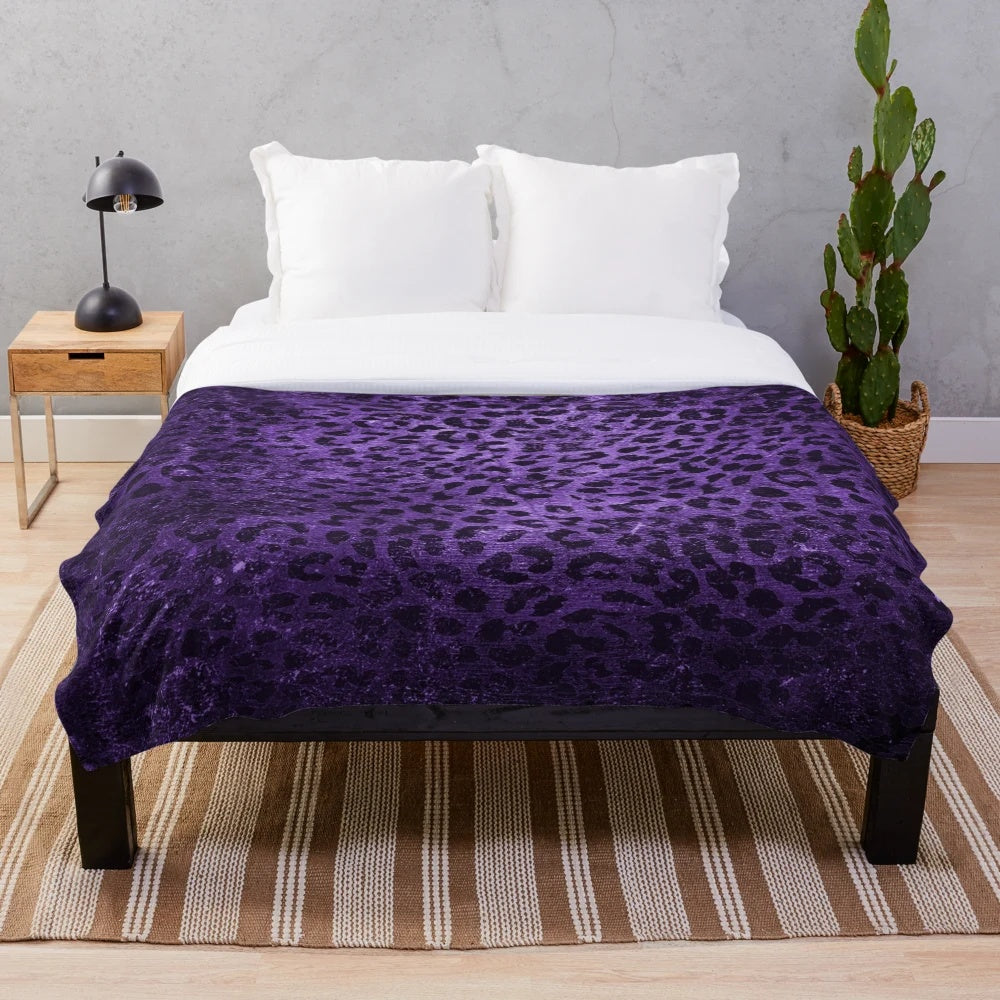Distressed Purple Leopard Print Plush Blanket