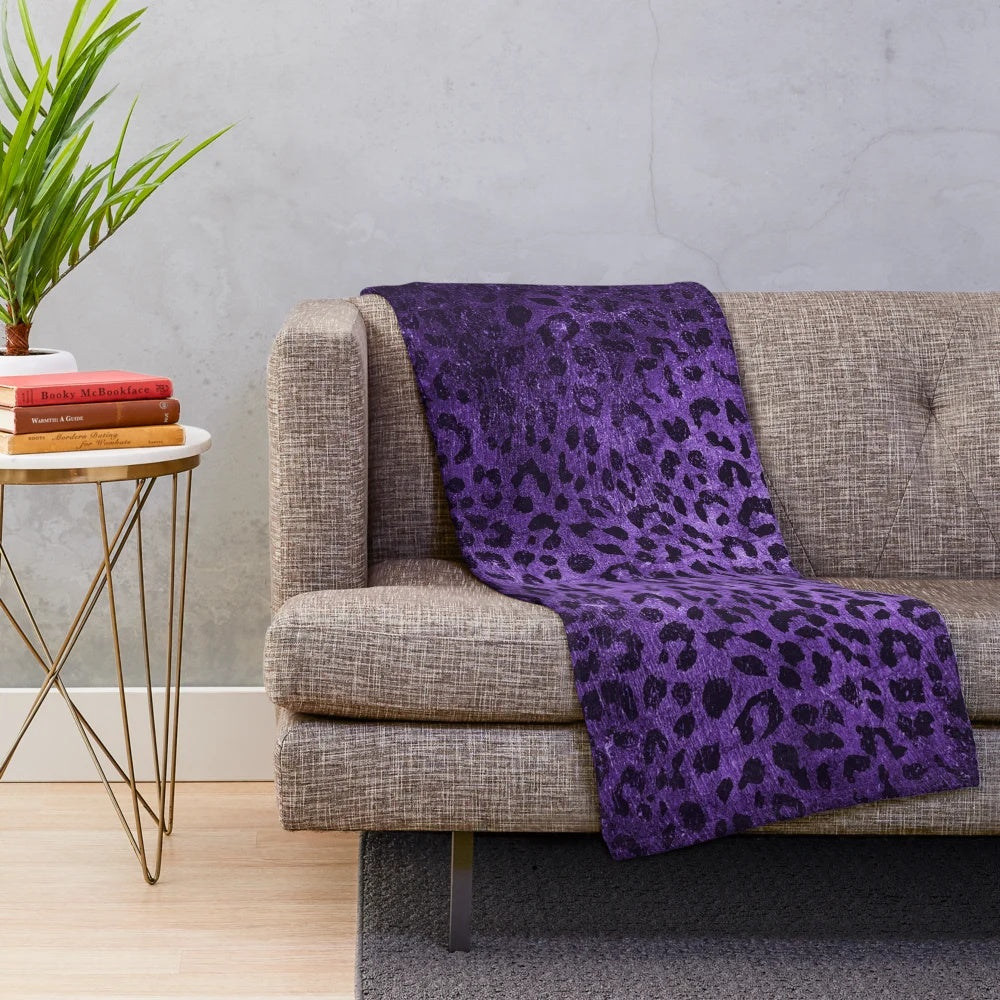 Distressed Purple Leopard Print Plush Blanket