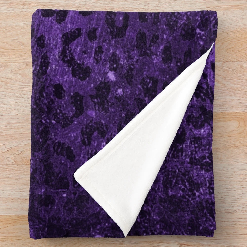 Distressed Purple Leopard Print Plush Blanket