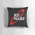 Distressed Red Dwarf Logo Sci-Fi Pillow featuring the iconic logo and characters from the British sci-fi comedy series