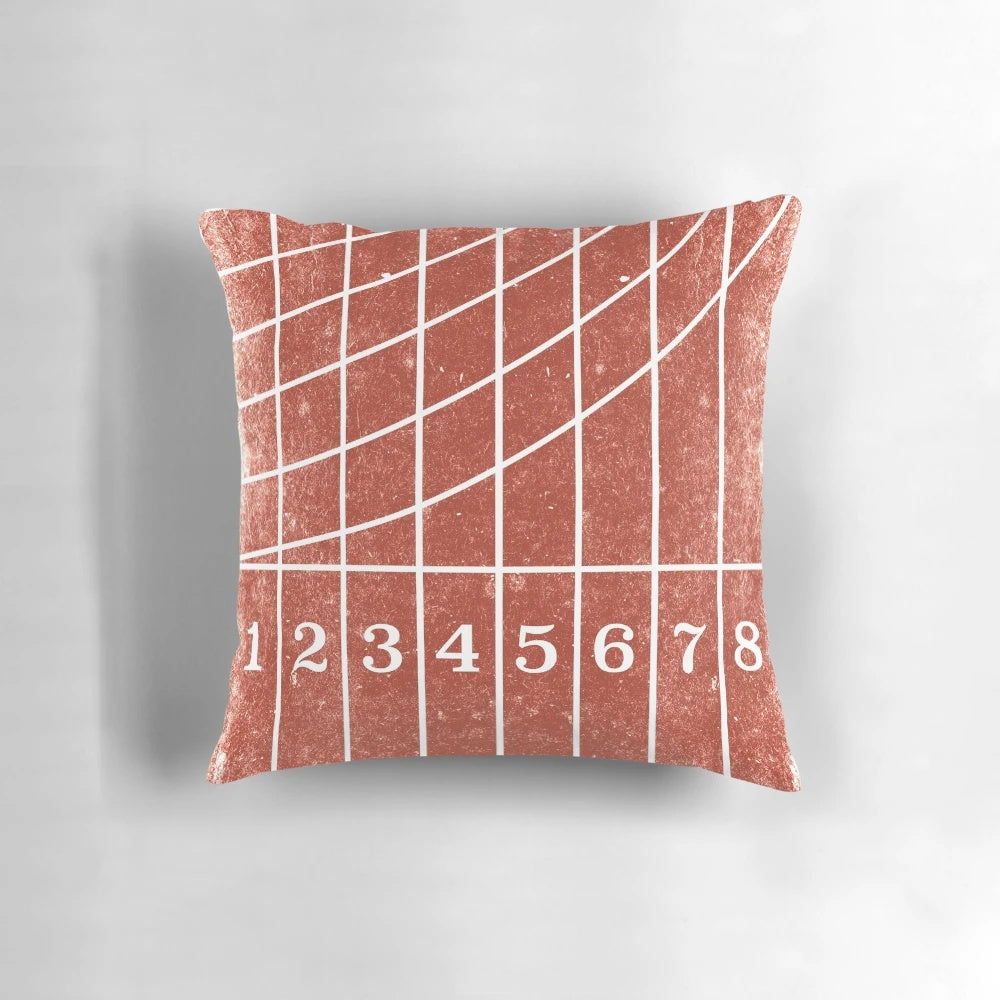 Distressed style red running track pattern pillow for sports enthusiasts