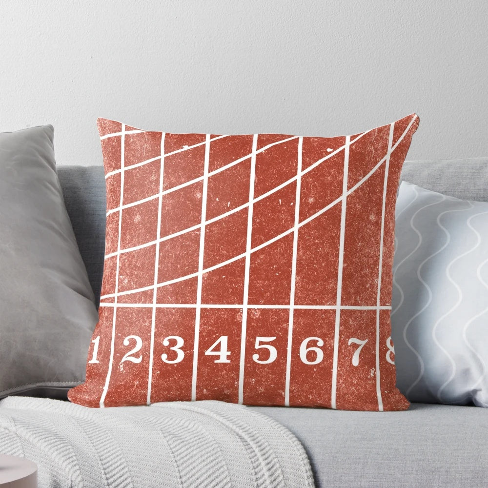 Distressed style red running track pattern pillow for sports enthusiasts