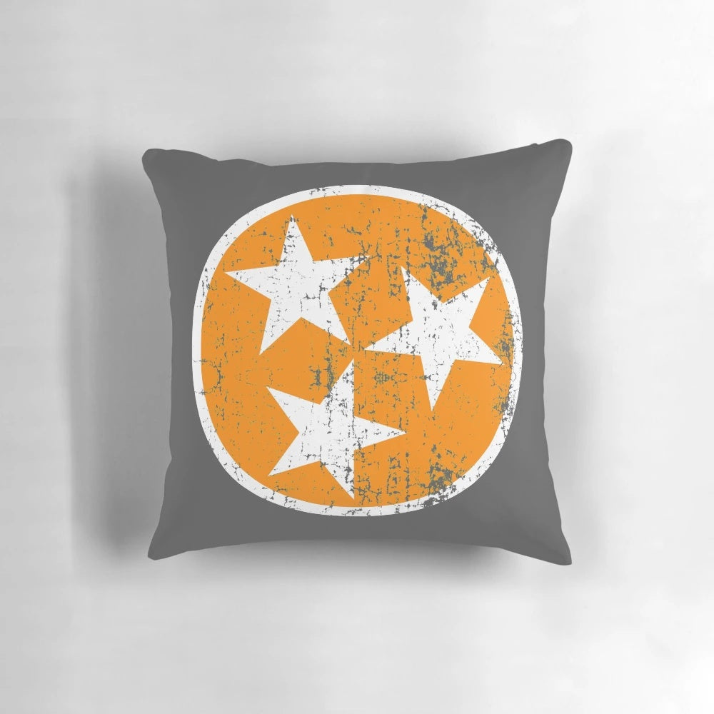 Distressed Tennessee state flag-inspired throw pillow in orange and white color scheme