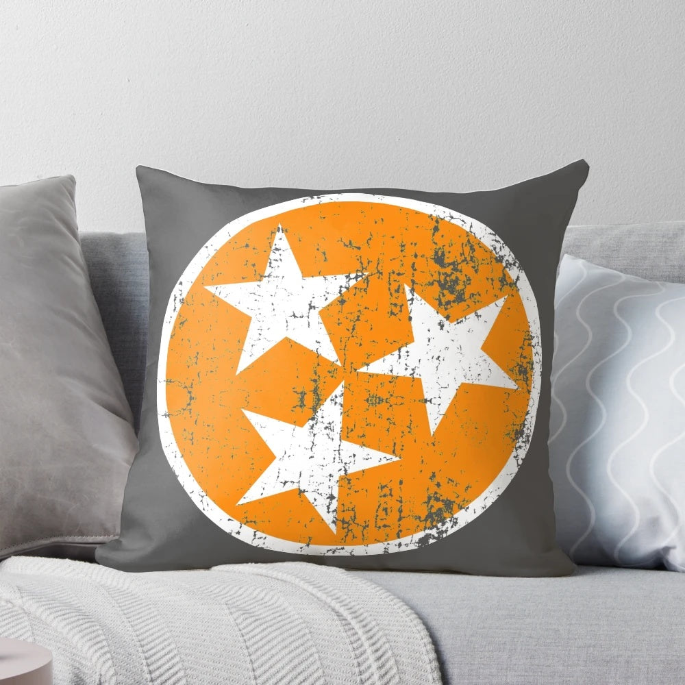 Distressed Tennessee state flag-inspired throw pillow in orange and white color scheme
