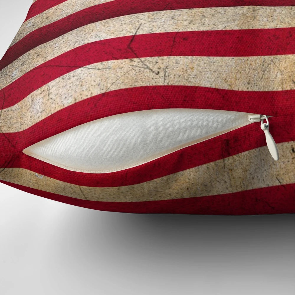 Distressed vintage American flag throw pillow with stars and stripes design