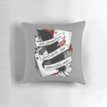 "Six of Crows" themed pillow featuring the main characters and iconic symbols from the fantasy fiction series