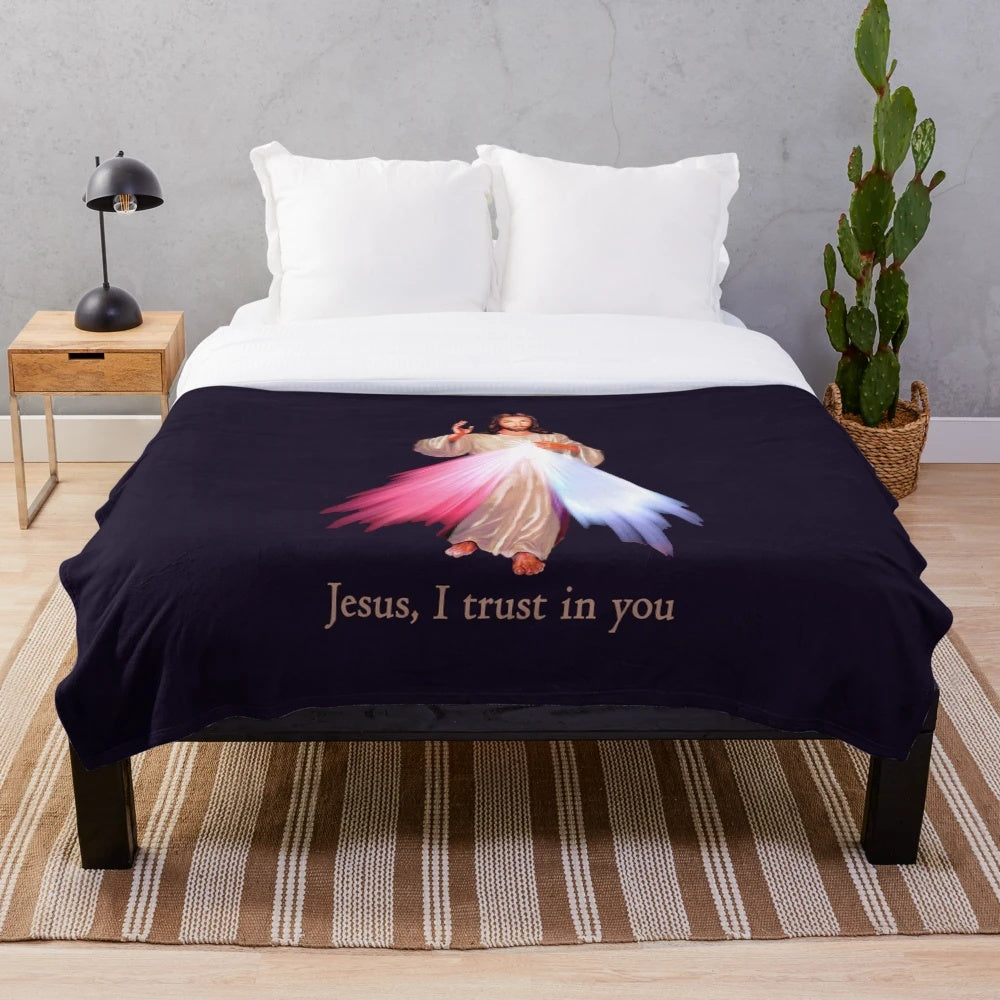 Divine Mercy Jesus Plush Blanket with Transparent Background Catholic Art Print Design