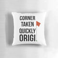 Pillow featuring Divock Origi's iconic "Corner Taken Quickly" moment from the 2019 Champions League semi-final against Barcelona