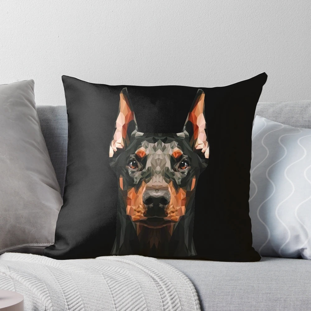 Doberman low poly dog face abstract graphic portrait on white background