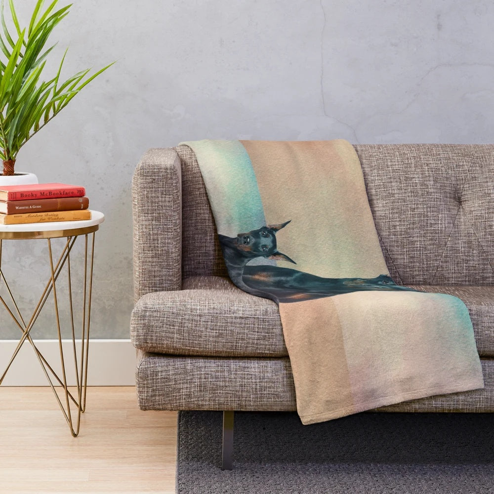 Dobermann Plush Blanket featuring a Doberman Pinscher dog art portrait