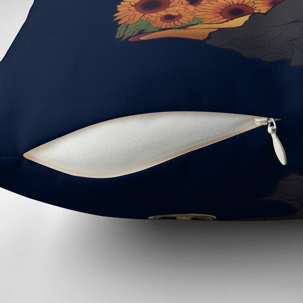 A blue and white "Geronimo!" themed Doctor Who pillow with the iconic phrase and TARDIS design