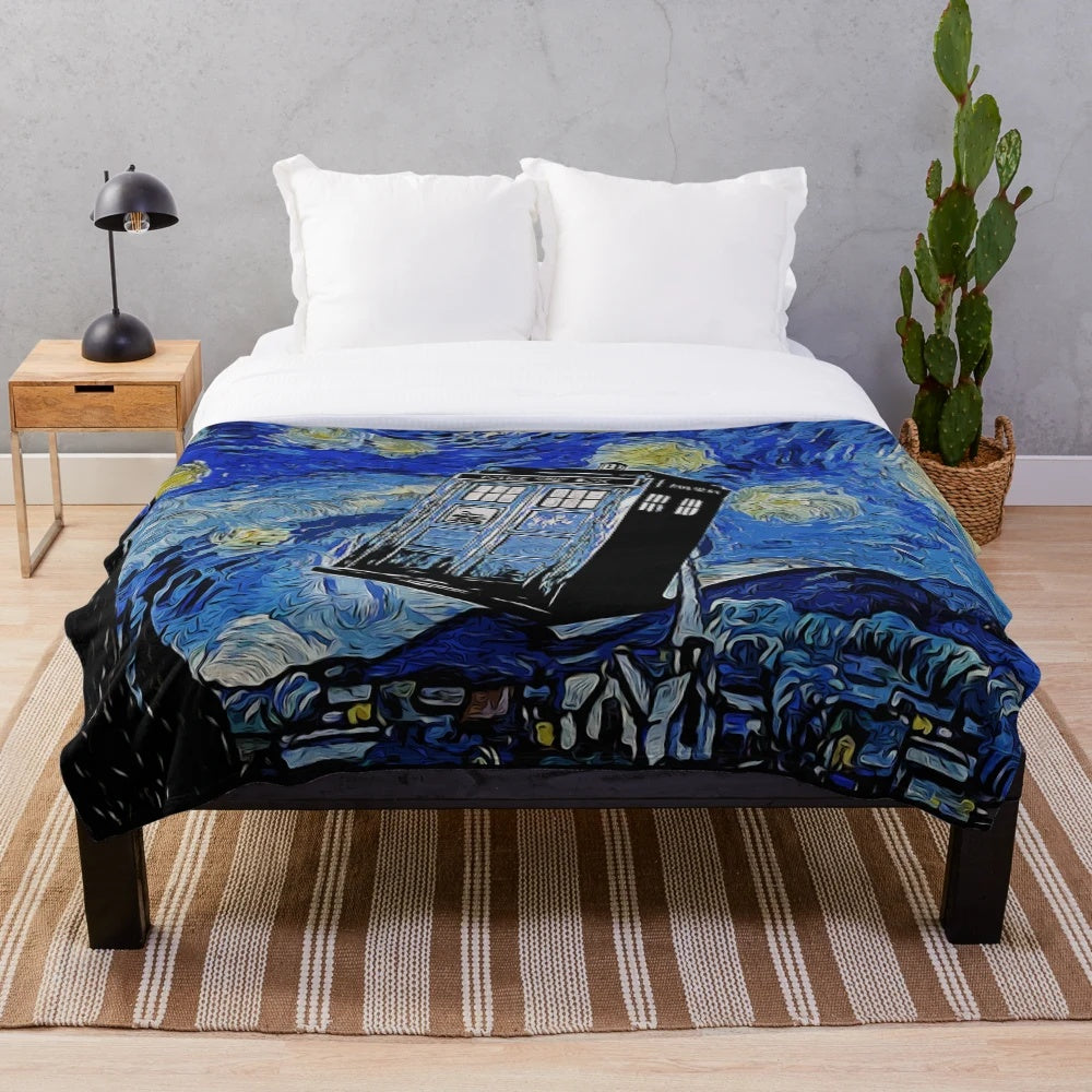 Doctor Who Inspired Plush Blanket with Van in Time Graphic