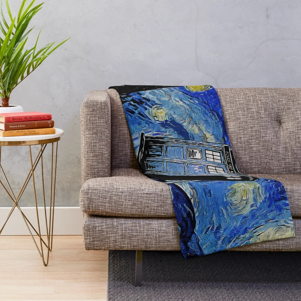 Doctor Who Inspired Plush Blanket with Van in Time Graphic
