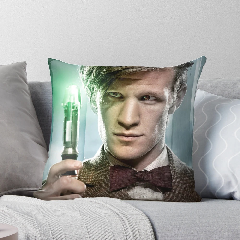 Matt Smith as the Doctor holding a sonic screwdriver on a custom pillow