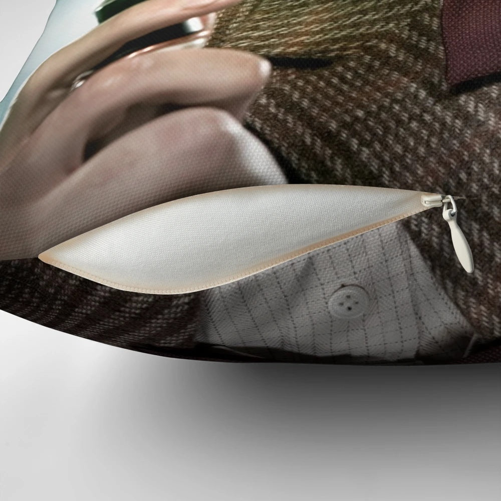 Matt Smith as the Doctor holding a sonic screwdriver on a custom pillow