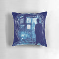 Doctor Who 'Time Storm' decorative throw pillow featuring the TARDIS and time lord imagery