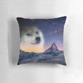 Doge-themed decorative pillow featuring a doge dog meme in a scenic sky