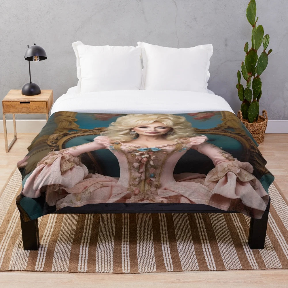 Dolly Parton inspired 3D plush blanket with country music, rhinestones, and glamour