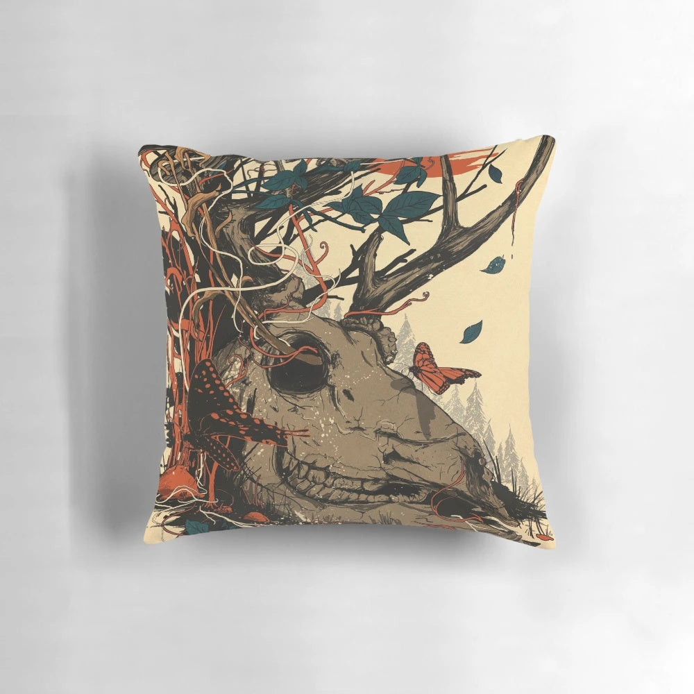 Dominate Skull Pillow featuring a stylish, nature-inspired skull design